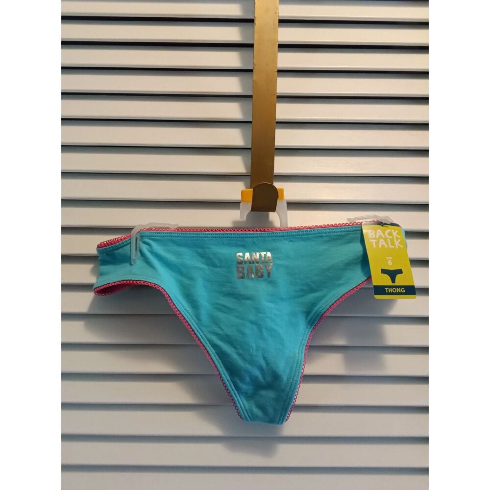 Back Talk blue Santa Baby Christmas theme g-string thong Women's Size 6 Medium